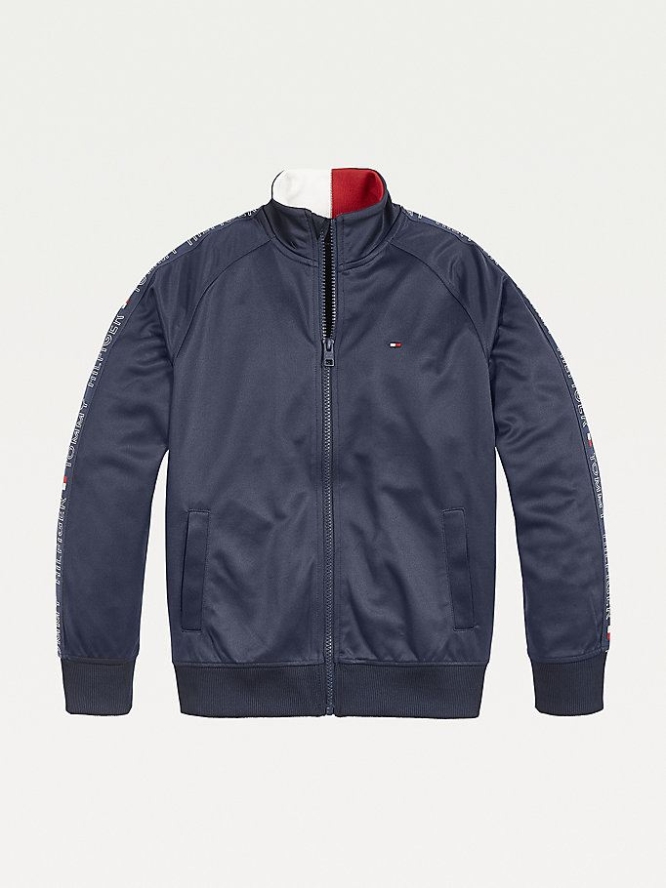 Tommy Hilfiger Repeat Logo Tape Zip-Thru Track Jacke Kinder Hellnavy | AT369RSCA