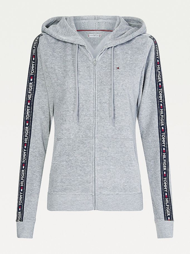 Tommy Hilfiger Repeat Logo Tape Zip-Thru Nachtwäsche Damen Grau | AT762YAKR