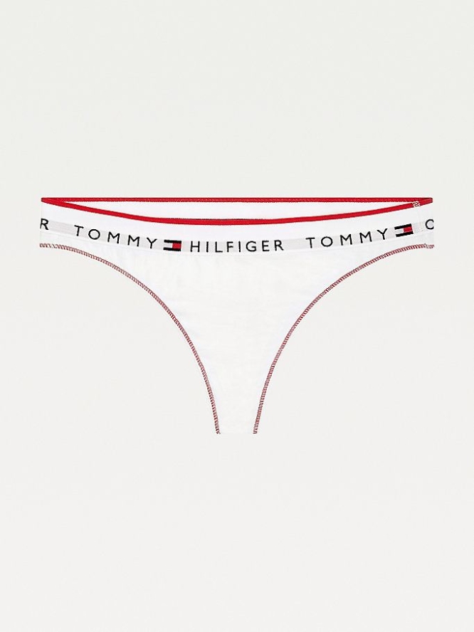 Tommy Hilfiger Repeat Logo Waistband Tanga Unterwäsche Damen Weiß | AT786SHPX