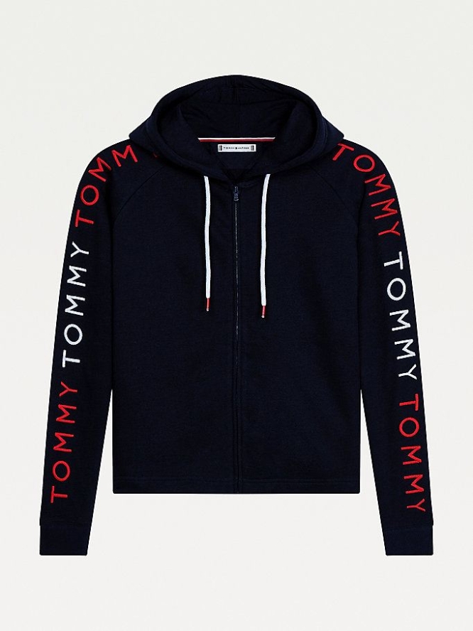 Tommy Hilfiger Repeat Logo Zip-Thru Nachtwäsche Damen Dunkelblau | AT718AXMH