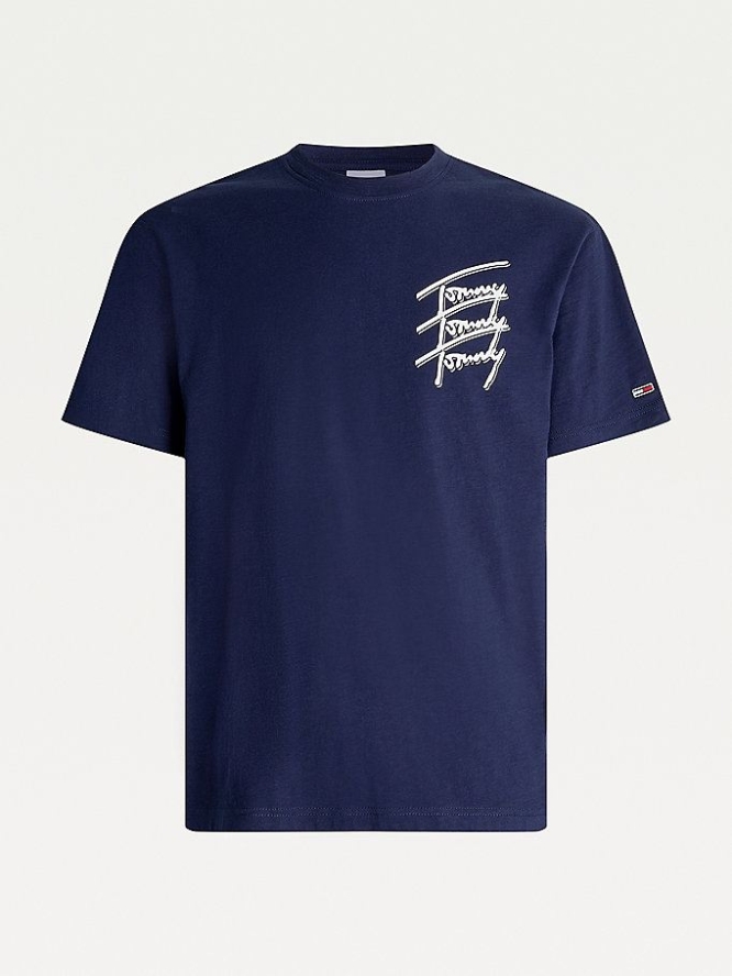 Tommy Hilfiger Repeat Script Logo Organic Baumwoll T-shirts Herren Hellnavy | AT382YTXB