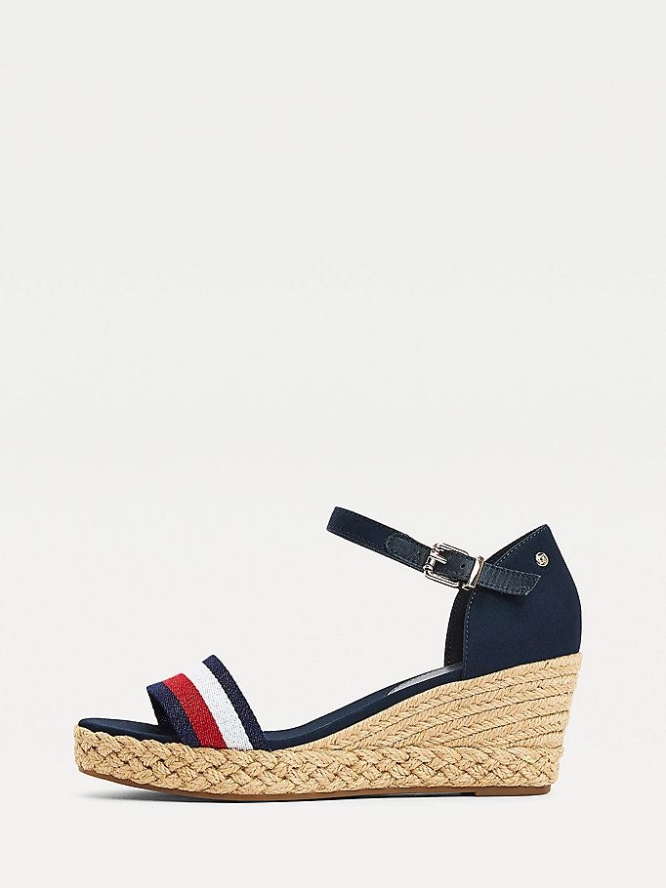 Tommy Hilfiger Ribbon Mid Wedge Keilabsatz Sandalen Damen Dunkelblau | AT734NIYQ