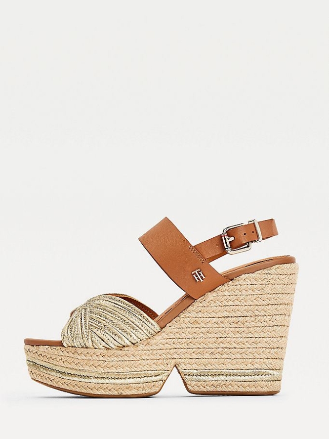 Tommy Hilfiger Rope High Wedge Keilabsatz Sandalen Damen Gold | AT914MOAY