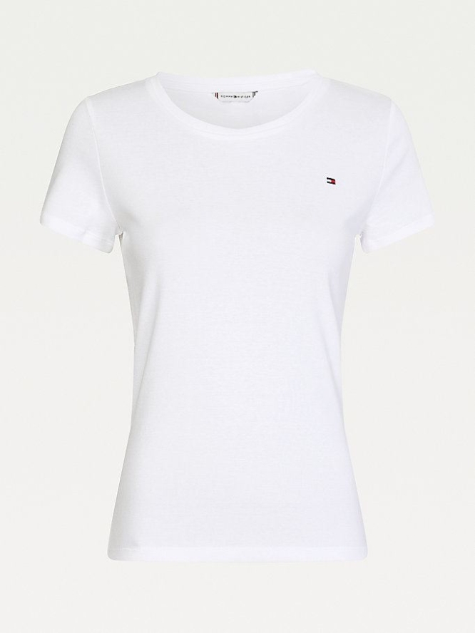 Tommy Hilfiger Round Neck Slim Fit T-shirts Damen Weiß | AT287YSCU