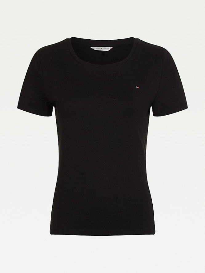 Tommy Hilfiger Round Neck Slim Fit T-shirts Damen Schwarz | AT893CLDI