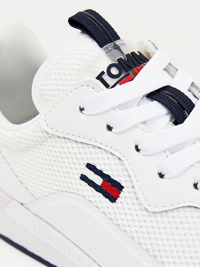 Tommy Hilfiger Rubber Logo Knit Sneakers Damen Weiß | AT120RMTC