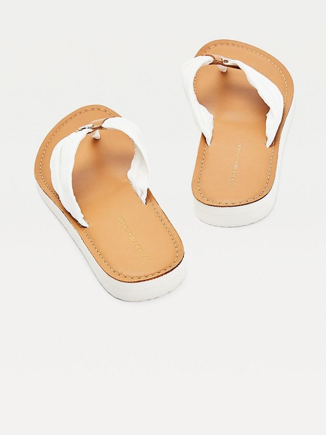 Tommy Hilfiger Ruched Leder Footbed Flip Flops Damen Weiß | AT892RZCL