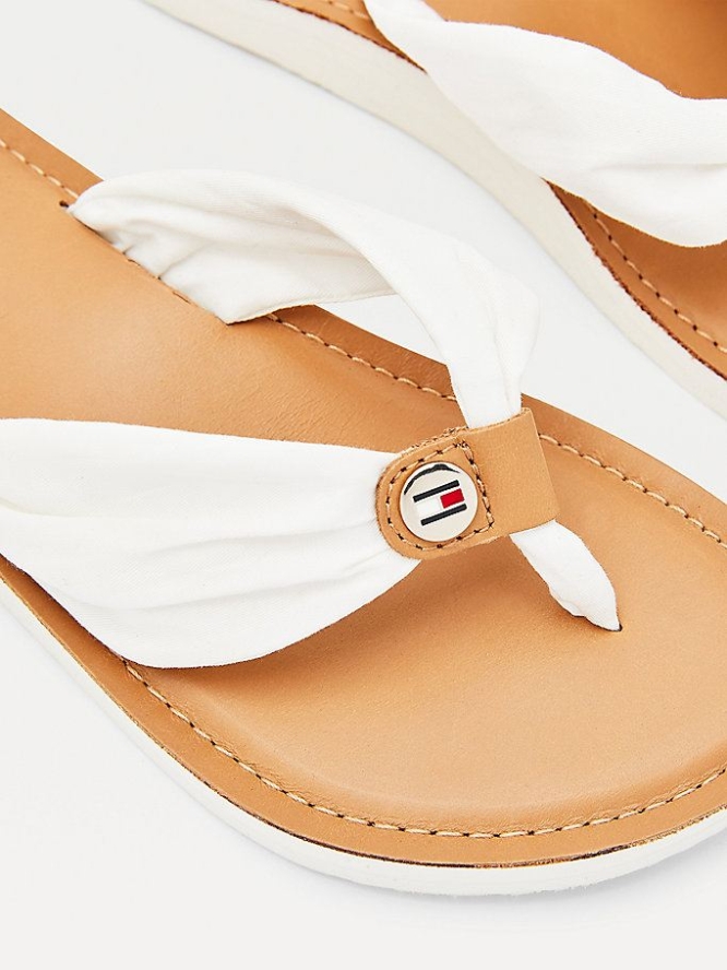 Tommy Hilfiger Ruched Leder Footbed Flip Flops Damen Weiß | AT892RZCL