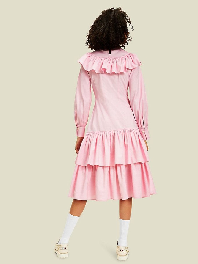 Tommy Hilfiger Ruffle Midi Kleider Damen Rosa | AT672QRUJ