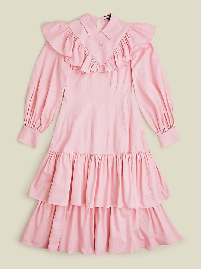 Tommy Hilfiger Ruffle Midi Kleider Damen Rosa | AT672QRUJ