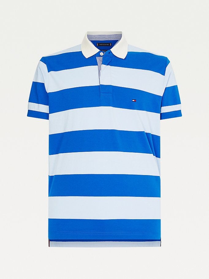 Tommy Hilfiger Rugby Stripe Baumwoll Polo Shirts Herren Blau | AT604XDPE