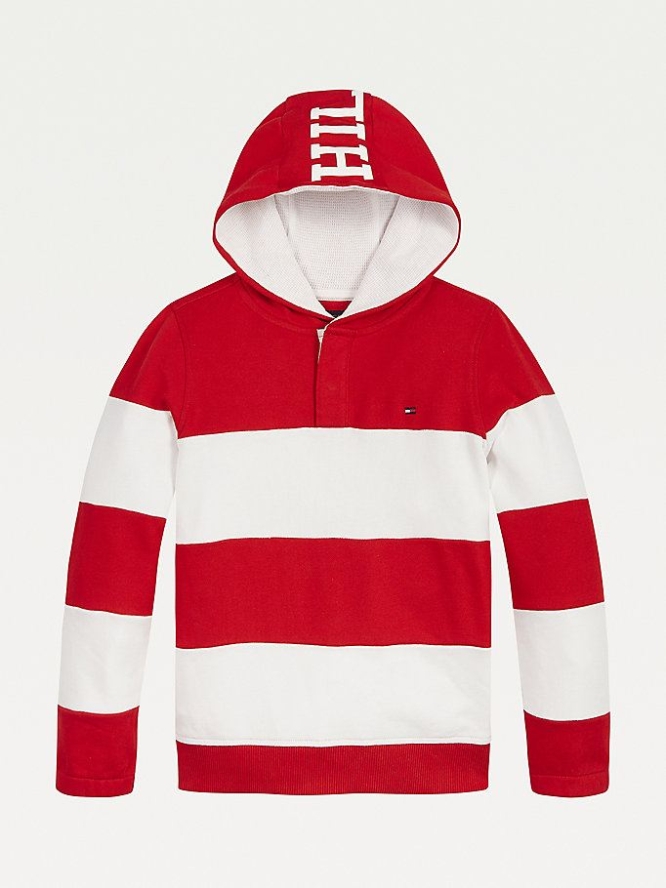 Tommy Hilfiger Rugby Stripe Hoodie Kinder Tiefesrot Weiß | AT372EKVD