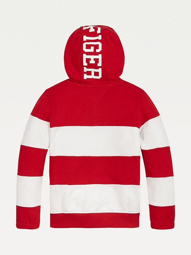 Tommy Hilfiger Rugby Stripe Hoodie Kinder Tiefesrot Weiß | AT372EKVD