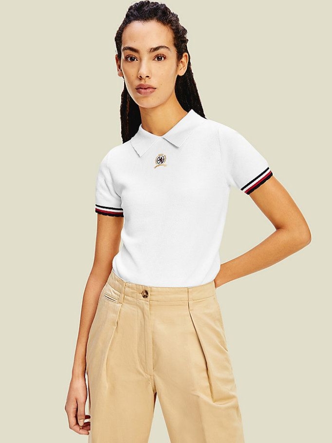 Tommy Hilfiger Scalloped Polo Shirts Damen Weiß | AT096CAMG