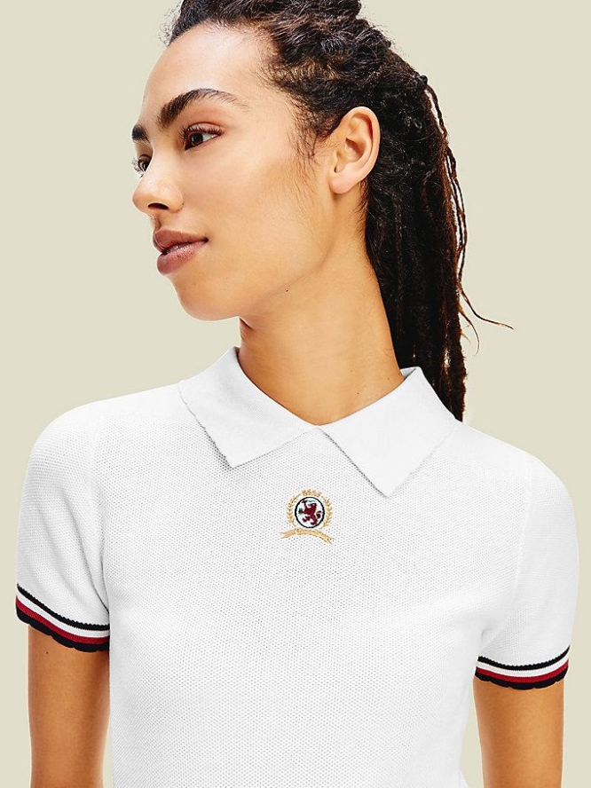 Tommy Hilfiger Scalloped Polo Shirts Damen Weiß | AT096CAMG