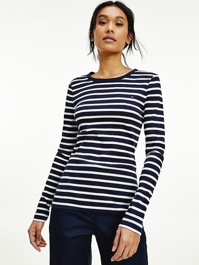 Tommy Hilfiger Schlank Fit Long Sleeve T-shirts Damen Dunkelblau | AT759FPVK