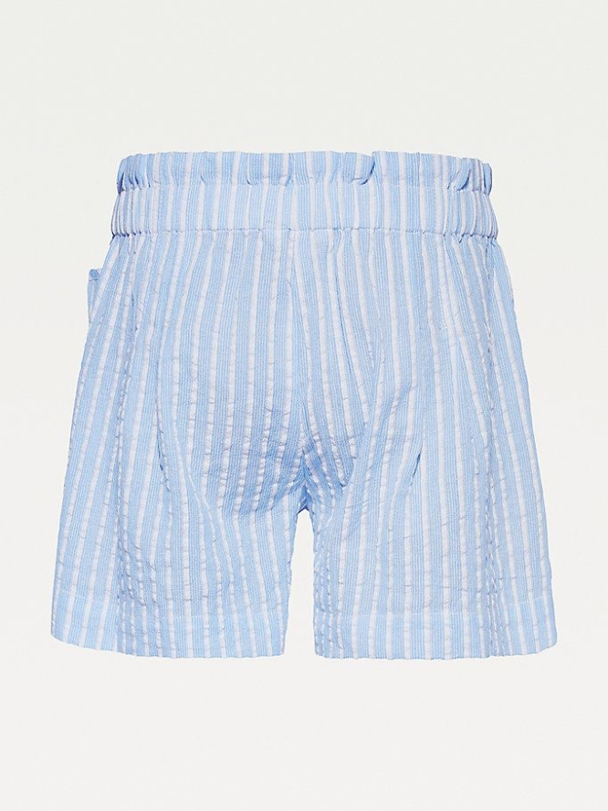 Tommy Hilfiger Seersucker Stripe Paperbag Kurze Hose Kinder Blau | AT486SEAW