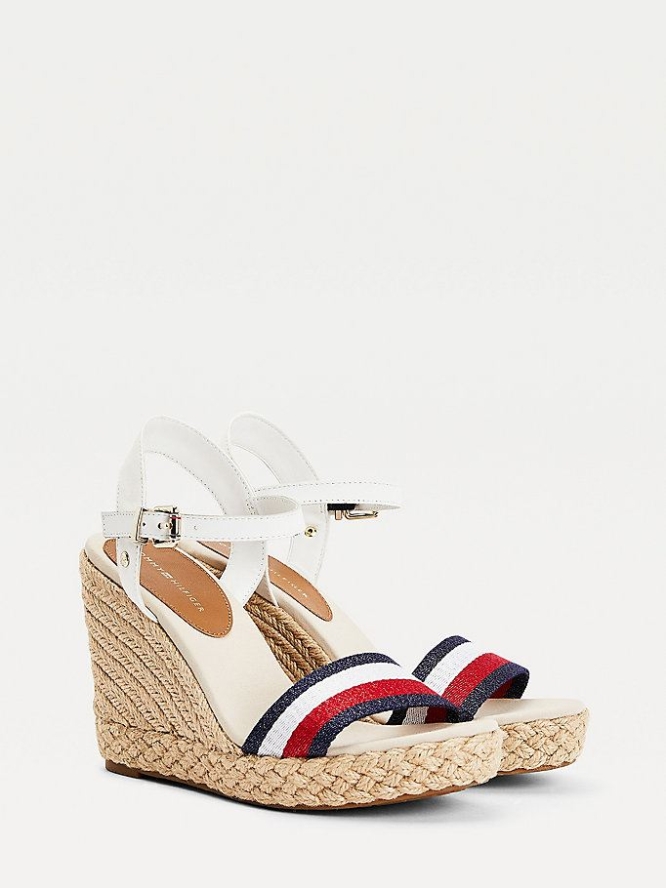 Tommy Hilfiger Shimmer Stripe Wedge Keilabsatz Sandalen Damen Weiß | AT853GZLK