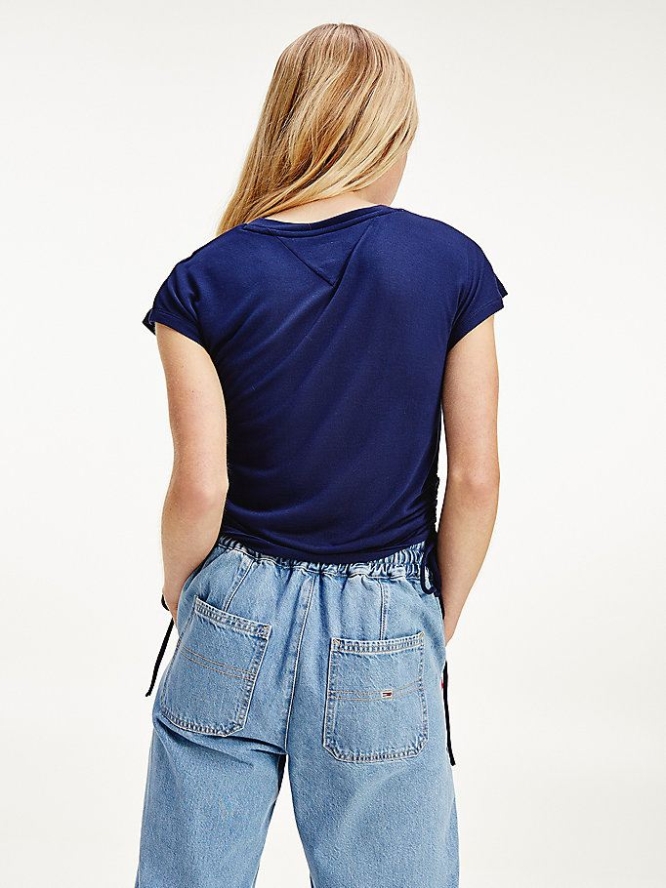 Tommy Hilfiger Side Bow Detail T-shirts Damen Hellnavy | AT107PAWR