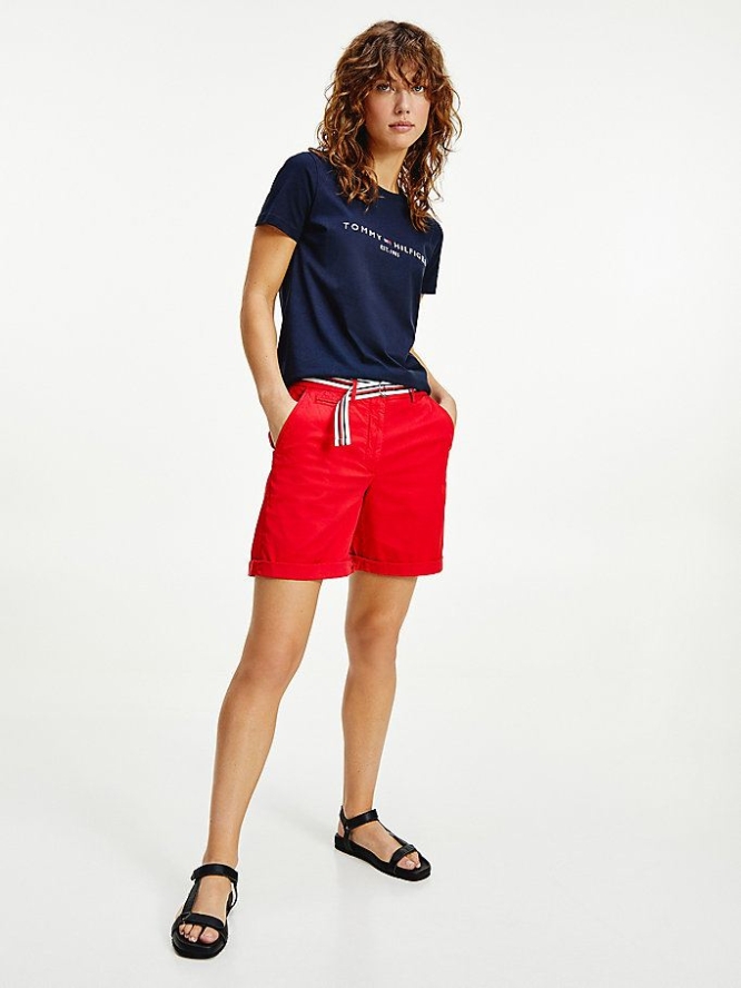 Tommy Hilfiger Signature Belt Chino Kurze Hose Damen Rot | AT867FVMY