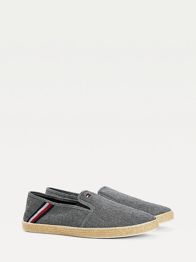 Tommy Hilfiger Signature Chambray Espadrilles Freizeitschuhe Herren Schwarz | AT897HDWE