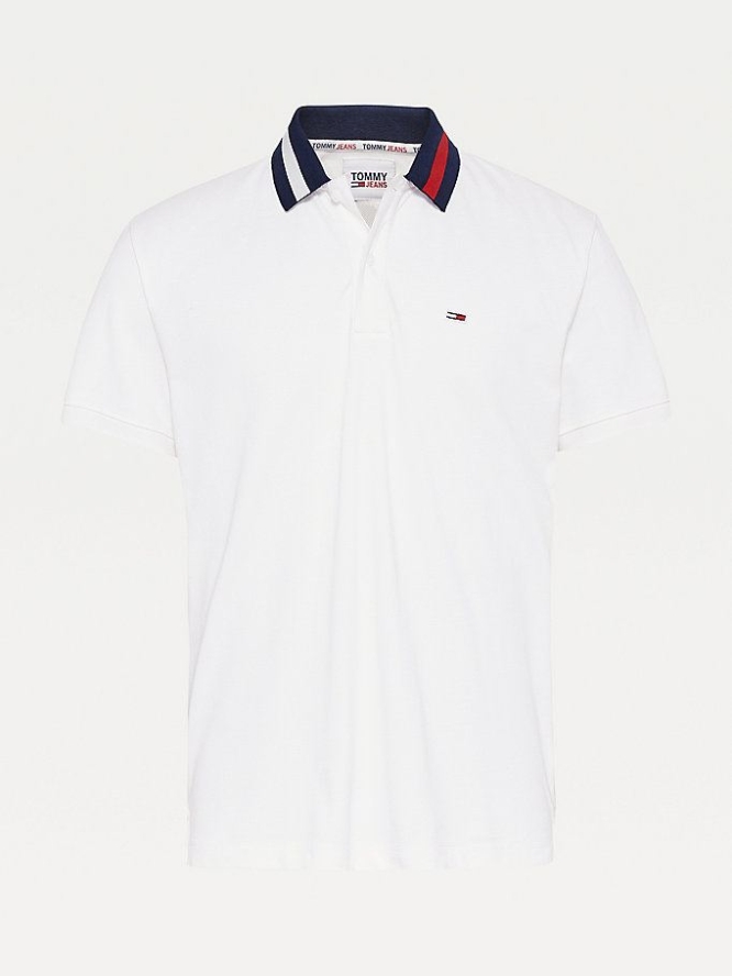 Tommy Hilfiger Signature Collar Organic Baumwoll Polo Shirts Herren Weiß | AT528KANQ