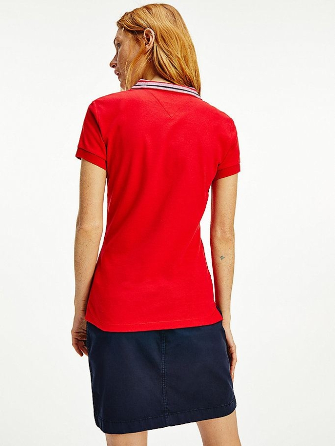 Tommy Hilfiger Signature Collar Slim Fit Polo Shirts Damen Rot | AT014UOHK