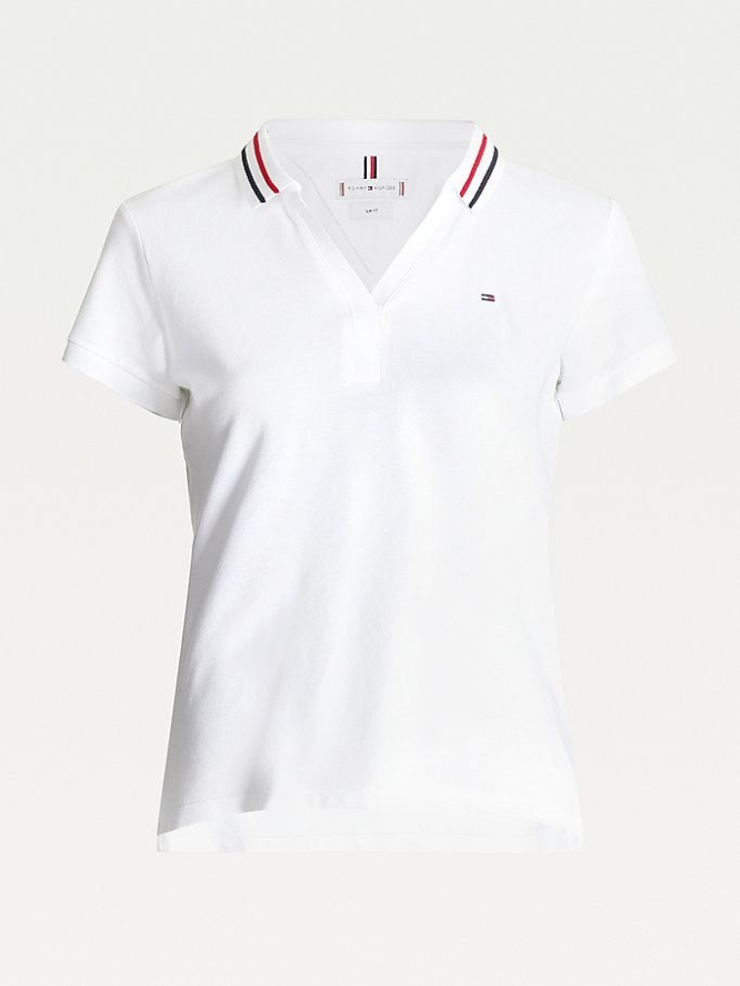 Tommy Hilfiger Signature Collar Slim Fit Polo Shirts Damen Weiß | AT981BKON