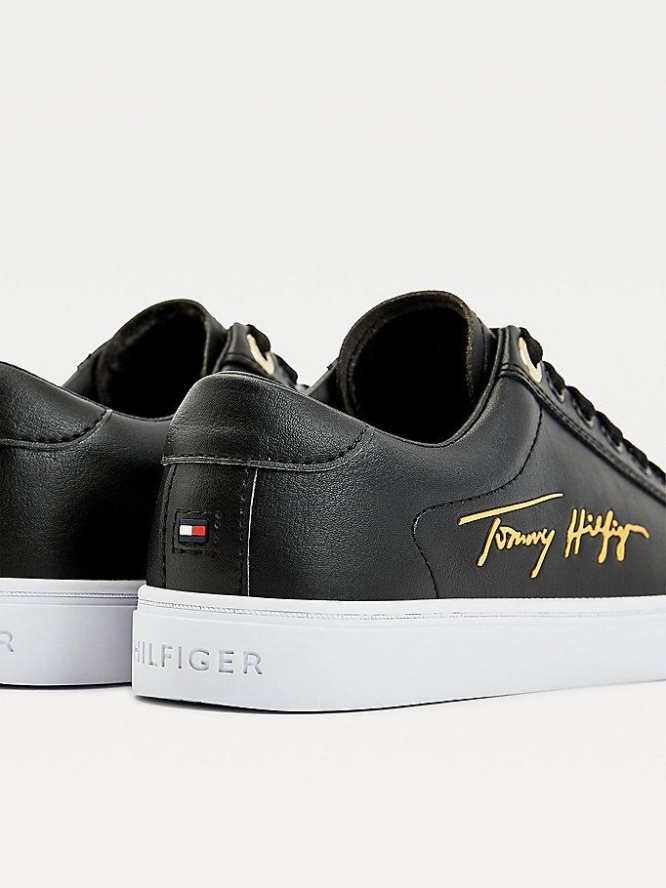 Tommy Hilfiger Signature Cupsole Sneakers Damen Schwarz | AT502LHKE