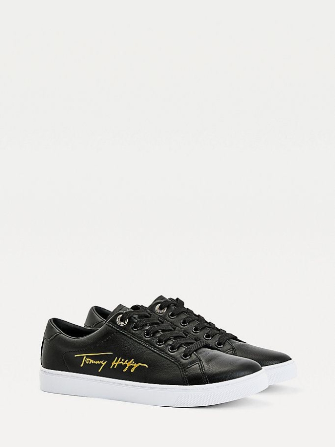 Tommy Hilfiger Signature Cupsole Sneakers Damen Schwarz | AT502LHKE