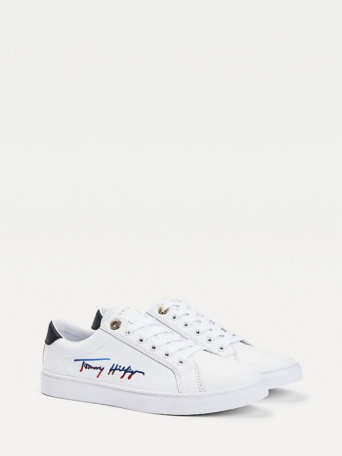 Tommy Hilfiger Signature Cupsole Sneakers Damen Weiß | AT861BVEJ