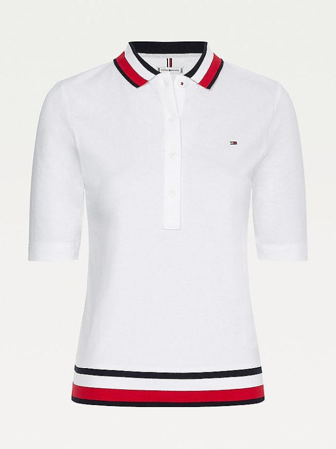 Tommy Hilfiger Signature Detail Half-Sleeve Polo Shirts Damen Weiß | AT207AHPG