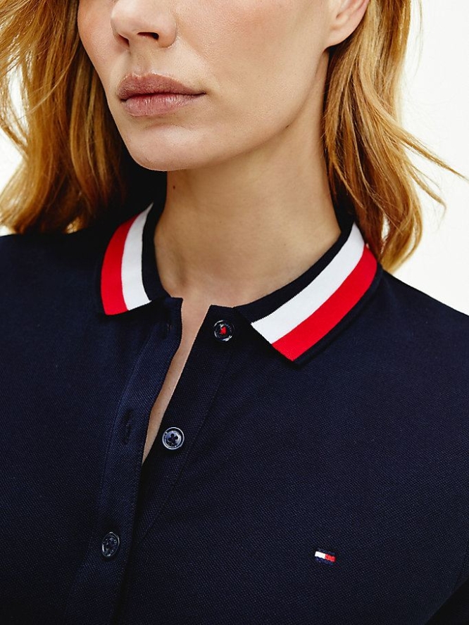 Tommy Hilfiger Signature Detail Half-Sleeve Polo Shirts Damen Dunkelblau | AT753GMYJ