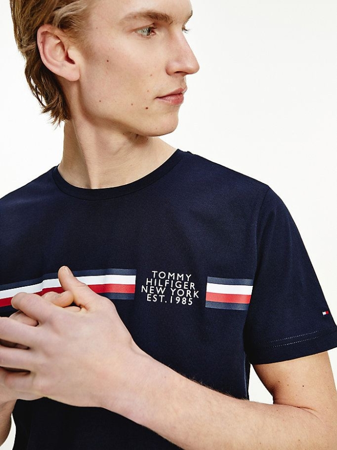 Tommy Hilfiger Signature Detailing Organic Baumwoll T-shirts Herren Dunkelblau | AT319GHDJ