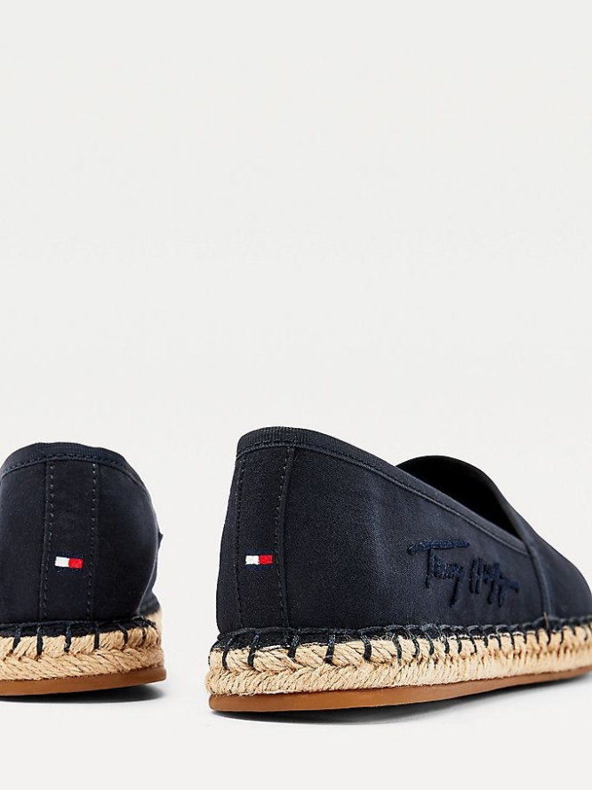 Tommy Hilfiger Signature Espadrilles Flache Schuhe Damen Dunkelblau | AT286ZIMW