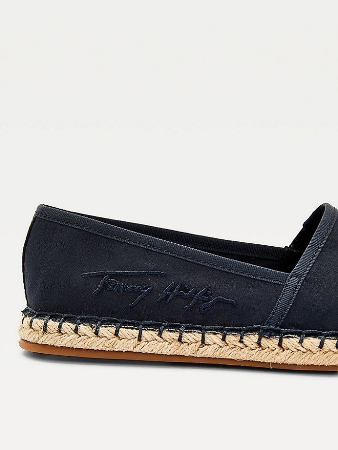 Tommy Hilfiger Signature Espadrilles Flache Schuhe Damen Dunkelblau | AT286ZIMW