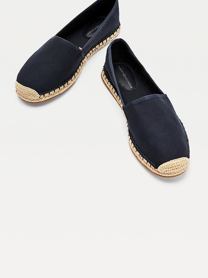 Tommy Hilfiger Signature Espadrilles Flache Schuhe Damen Dunkelblau | AT286ZIMW