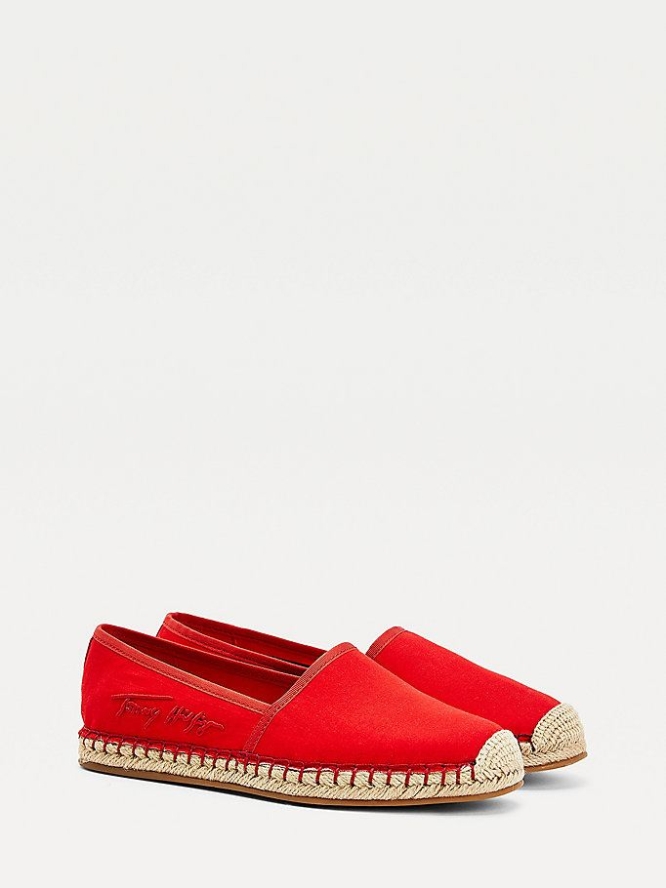 Tommy Hilfiger Signature Espadrilles Flache Schuhe Damen Rot | AT419OQHJ