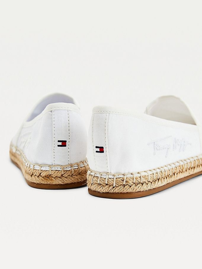 Tommy Hilfiger Signature Espadrilles Flache Schuhe Damen Weiß | AT715EKWA