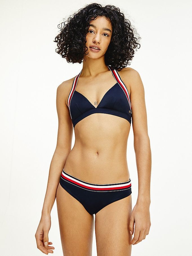 Tommy Hilfiger Signature Gerippt Bikini Bottoms Bademode Damen Dunkelblau | AT219JFVQ