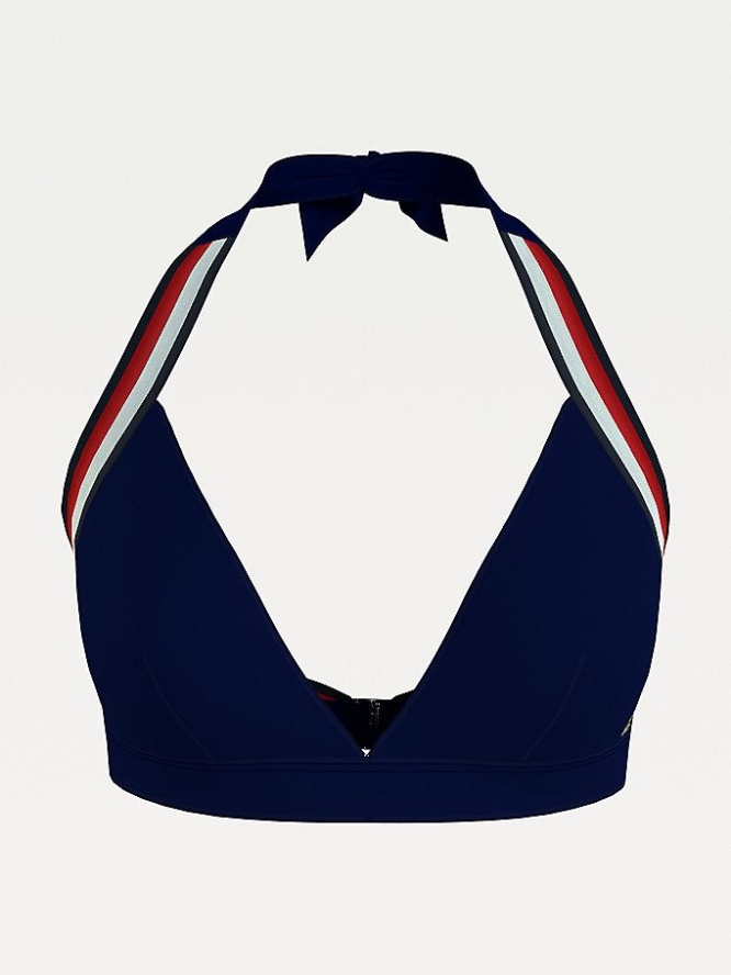 Tommy Hilfiger Signature Gerippt Triangle Bikini Top Bademode Damen Dunkelblau | AT645AQNU