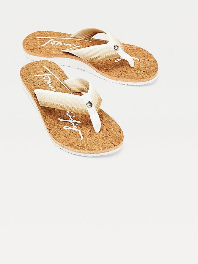 Tommy Hilfiger Signature Gradient Flip Flops Damen Weiß | AT189PFMQ