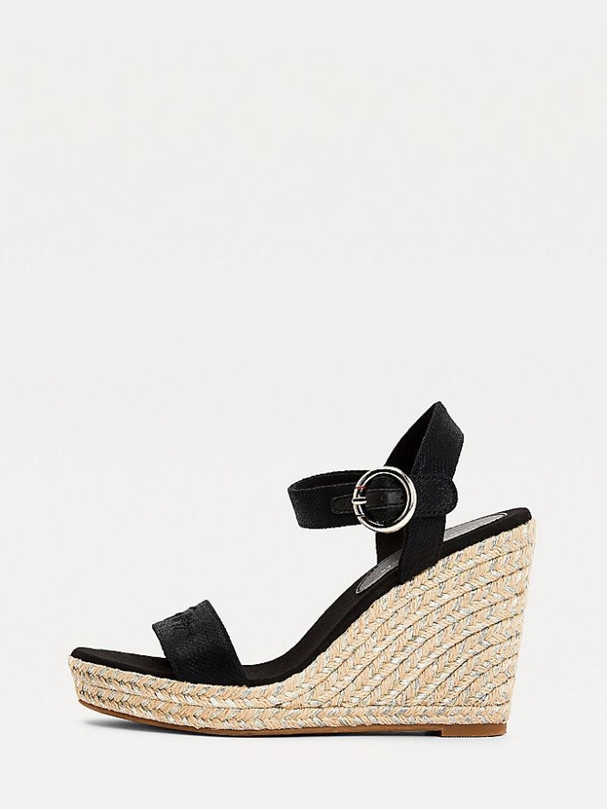 Tommy Hilfiger Signature High Wedge Keilabsatz Sandalen Damen Schwarz | AT295VGHO