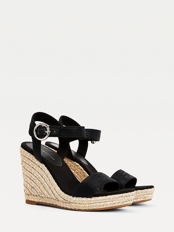 Tommy Hilfiger Signature High Wedge Keilabsatz Sandalen Damen Schwarz | AT295VGHO