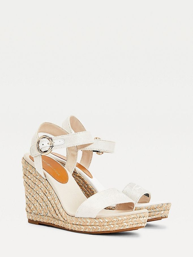 Tommy Hilfiger Signature High Wedge Keilabsatz Sandalen Damen Weiß | AT839RIOX