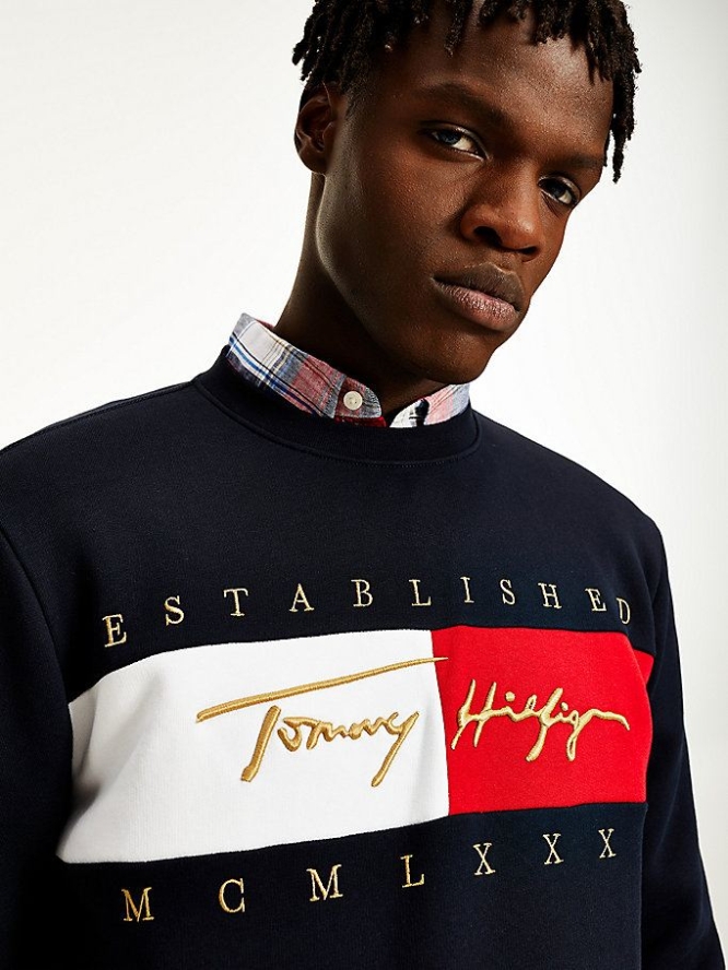 Tommy Hilfiger Signature Logo Embroidery Sweatshirts Herren Dunkelblau | AT143KLHT