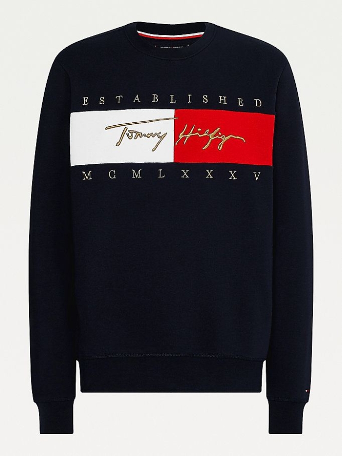 Tommy Hilfiger Signature Logo Embroidery Sweatshirts Herren Dunkelblau | AT143KLHT