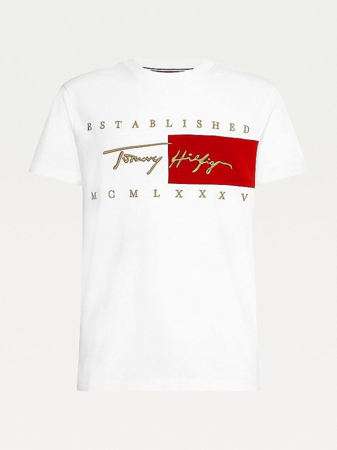 Tommy Hilfiger Signature Logo Embroidery T-shirts Herren Weiß | AT815WPJG