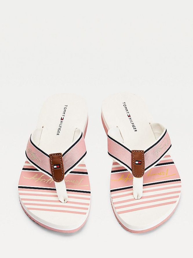 Tommy Hilfiger Signature Logo Flip Flops Damen Rosa | AT031KDCE