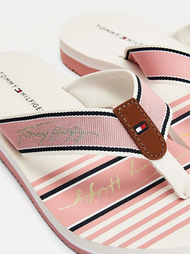 Tommy Hilfiger Signature Logo Flip Flops Damen Rosa | AT031KDCE